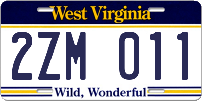 WV license plate 2ZM011