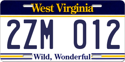 WV license plate 2ZM012
