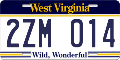 WV license plate 2ZM014