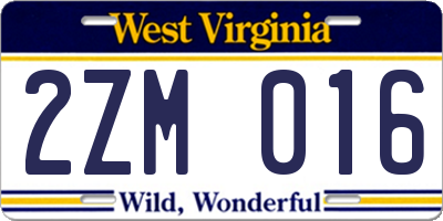WV license plate 2ZM016