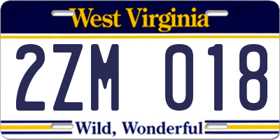WV license plate 2ZM018