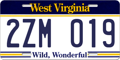 WV license plate 2ZM019