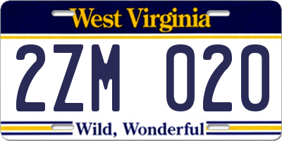WV license plate 2ZM020