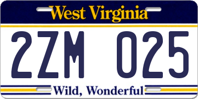 WV license plate 2ZM025