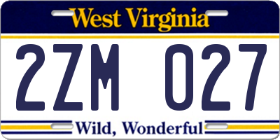 WV license plate 2ZM027