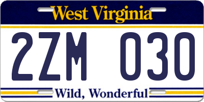 WV license plate 2ZM030