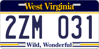 WV license plate 2ZM031