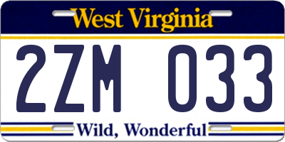 WV license plate 2ZM033