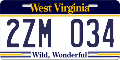 WV license plate 2ZM034