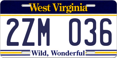 WV license plate 2ZM036