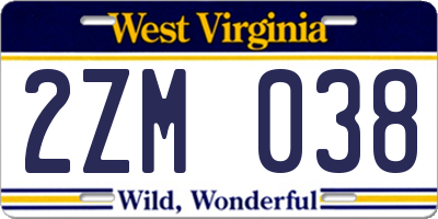 WV license plate 2ZM038