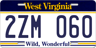WV license plate 2ZM060