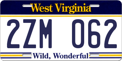 WV license plate 2ZM062