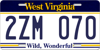 WV license plate 2ZM070