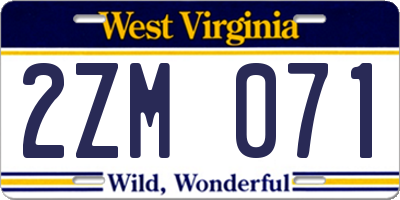 WV license plate 2ZM071