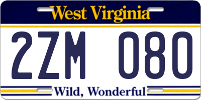 WV license plate 2ZM080