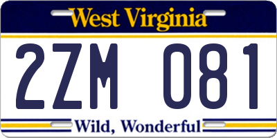WV license plate 2ZM081