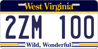 WV license plate 2ZM100