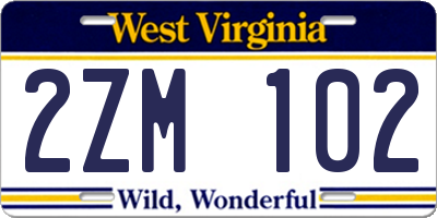 WV license plate 2ZM102
