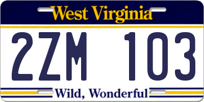 WV license plate 2ZM103