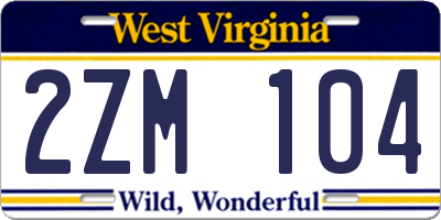 WV license plate 2ZM104