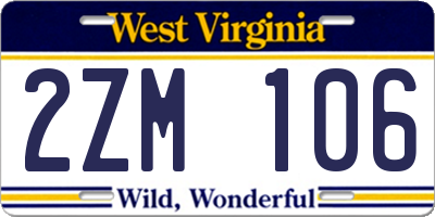 WV license plate 2ZM106