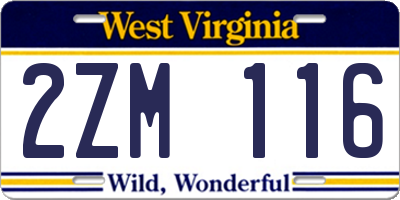 WV license plate 2ZM116