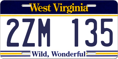 WV license plate 2ZM135