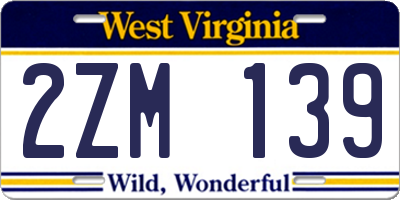 WV license plate 2ZM139