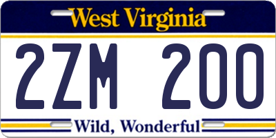 WV license plate 2ZM200