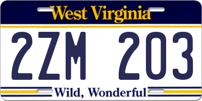WV license plate 2ZM203