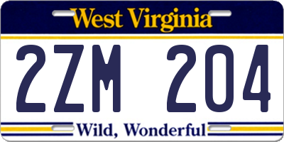 WV license plate 2ZM204
