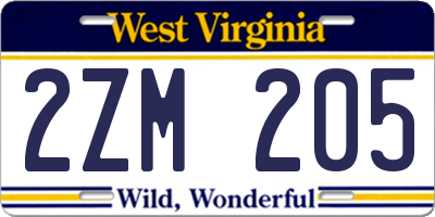 WV license plate 2ZM205