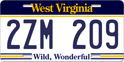 WV license plate 2ZM209