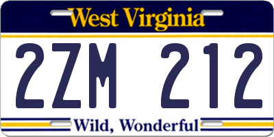 WV license plate 2ZM212