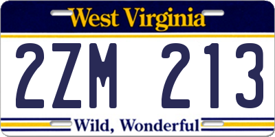 WV license plate 2ZM213