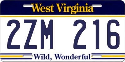 WV license plate 2ZM216