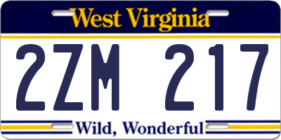 WV license plate 2ZM217