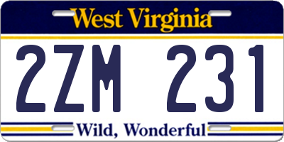 WV license plate 2ZM231