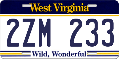WV license plate 2ZM233