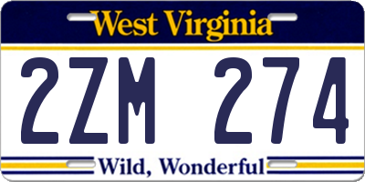 WV license plate 2ZM274