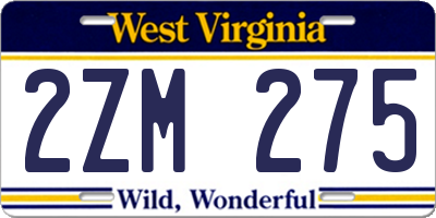 WV license plate 2ZM275