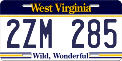WV license plate 2ZM285