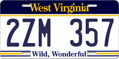WV license plate 2ZM357
