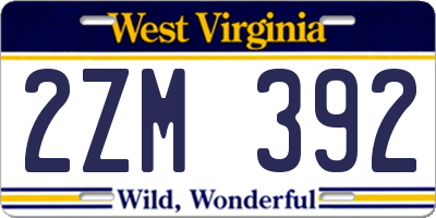 WV license plate 2ZM392