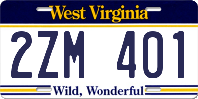 WV license plate 2ZM401