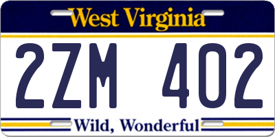 WV license plate 2ZM402