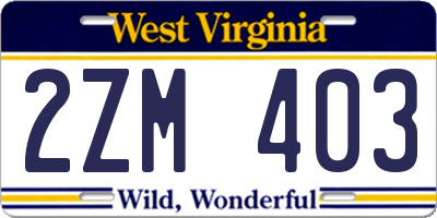 WV license plate 2ZM403