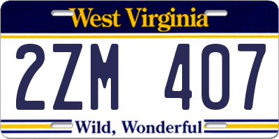 WV license plate 2ZM407