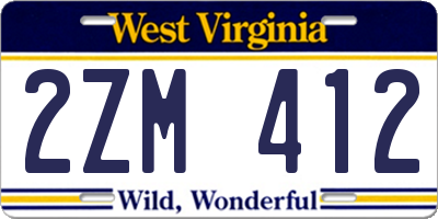 WV license plate 2ZM412